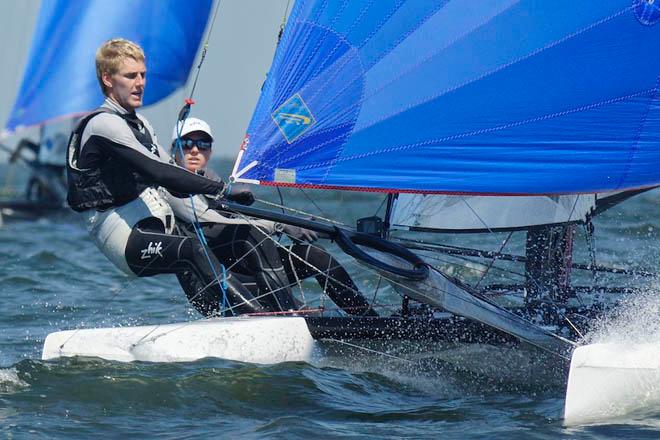 New Zealand team Gemma Jones and Jason Saunders: ’It was tricky sailing’ - 2013 Nacra 17 World Championship © Laurens Morel